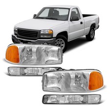 Headlight Assembly 1999-2006 GMC Sierra 1500 2500 3500 Chrome Amber Reflector