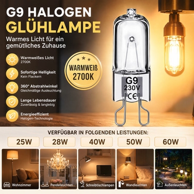 10X G9 25W 40W 60W 230V 240V Halogenlampe Warmweiß Leuchtmittel