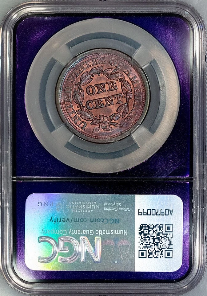 Pretty 1852 Braided Hair Large Cent - NGC MS 65 BN - Gem Uncirculated - Image 4 of 4