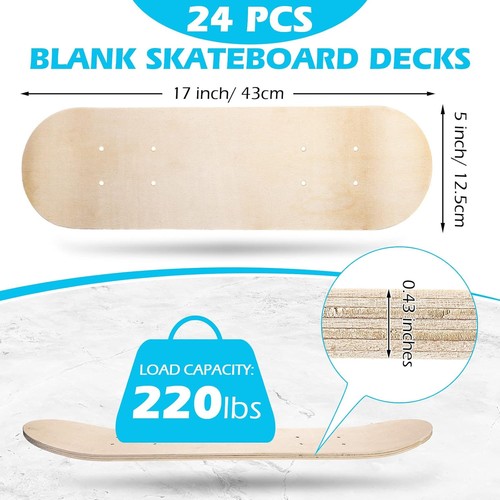 24 Stück Leere Skateboard-Decks Aus Ahorn, 61x15,2 Cm, 7-lagig – Für DIY, Malerei, Deko Oder Ersatz