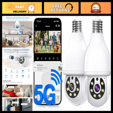 2-Pack WiFi Light Bulb Security Camera, 5G/2.4GHz, LED, Night Vision, Two-Way Ta
