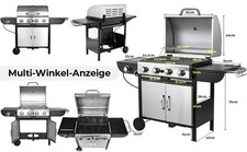 Gasgrill 4+1 Brenner Grillwagen Gasgrill mit Seitenbrenner Drehknöpfe …