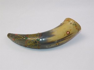 Antique Hand Carved and Decorated Powder Horn 7.5" Long