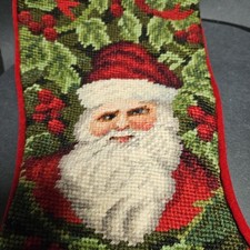 Needlepoint Christmas Stocking Santa Claus  Holly 19"
