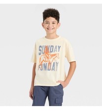 Boys' Short Sleeve Oversized Fit T-Shirt Size Small 6/7T Cat Jack Beige Hors