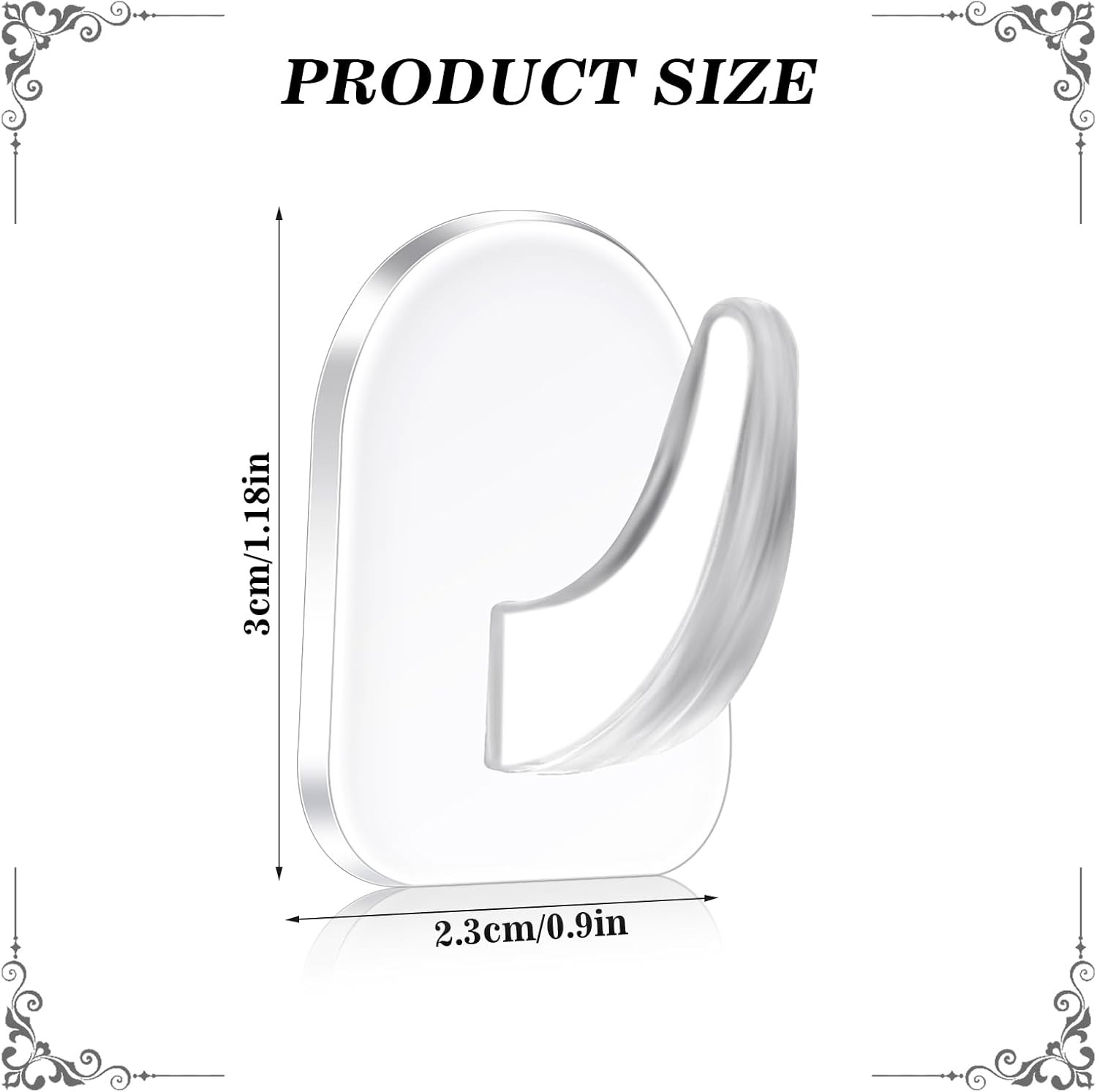 30 Pcs Clear Adhesive Wall Hooks for Hanging, Heavy Duty Removable Hooks, Plasti