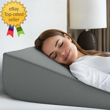 Bed Wedge Pillow  Unique Curved Design for Multi Position Use Memory Foam 