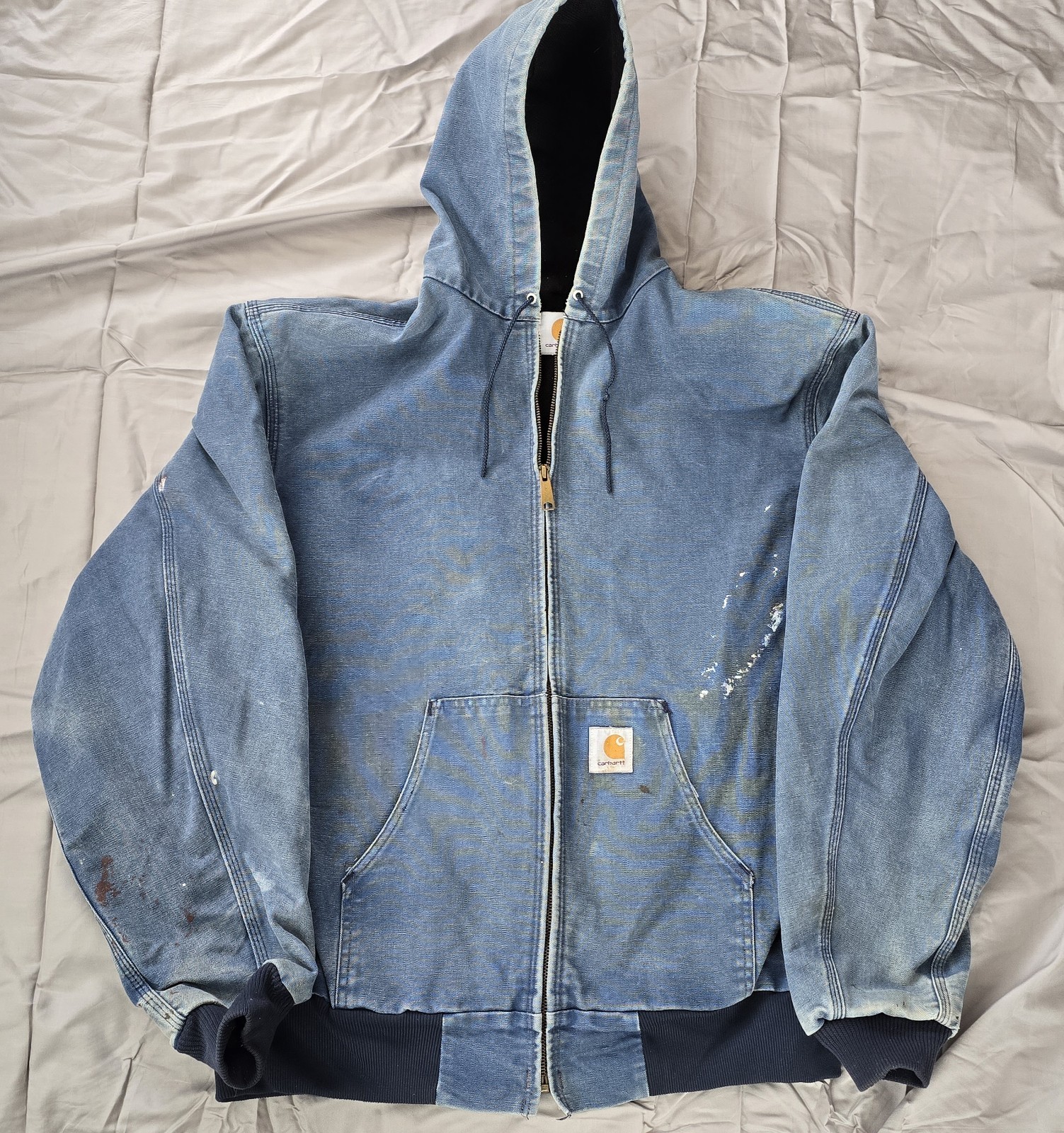 Carhartt Jacket Men’s 3XL Blue Full Zip Hooded Insulated Loose Fit J131 Denim