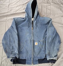 Vtg Carhartt Jacket J131 Men s 3XL Hooded Insulated Loose Fit Denim Grunge Zip