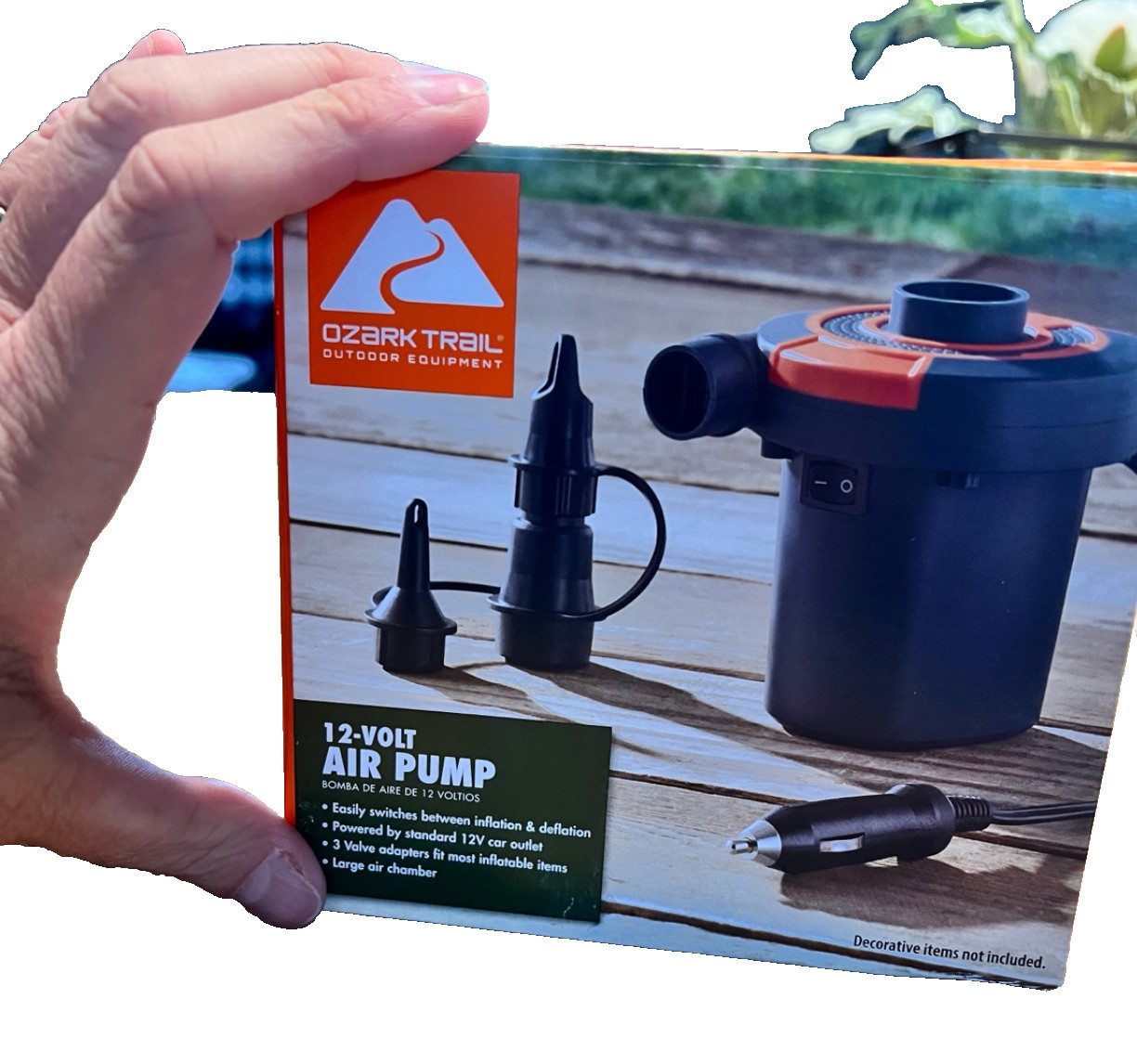 Ozark Train 12 Volt Air Pump w Car Adapter and Nozzle Attachment- New In Box