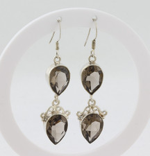 Sterling Silver Smoky Brown Cubic Zirconia Earrings Dangle Drop 2 1/4" x 5/8"