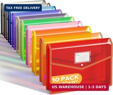 10 Pack Plastic Expanding File Folder, Colorful File Folder Organizer Fol