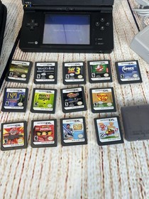Nintendo DSi Black Handheld Game System Bundle & 14 Games Lot Charger Case