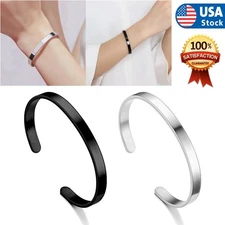 6mm Cuff Bangle Mens Women's Stainless Steel Couple Opening Wedding Bracelet USA