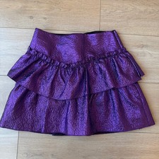 Zara Metallic Purple Ruffle Mini Skirt Womens Size S NWT Crinkle Texture Party