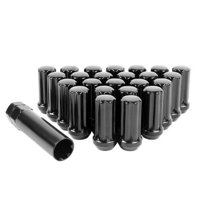 24 Black M14x1.5 XL Spline Wheel Lug Nuts 6-Lug Conical Closed End + Key