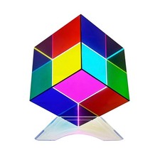 QFkris Glass Mixing Color Cube with Stand 2.4inch Magic Prism Cube