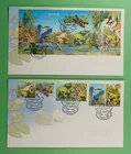 DR WHO 1999 AUSTRALIA 2 FDC POND WILDLIFE COMBO S/S FROG/BIRD R67292