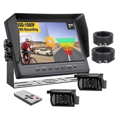 7 Inch Split 2 Screen DVR Monitor 2x 4PIN Rear View Backup Camera 12-24v Caravan