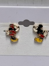 Disney Mickey and Minnie Mouse Enamel Post Stud Pieced Earrings Gold Tone