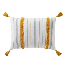  - Decorative Pillow, Tufted Stripe 14" x 20" Tufted Medallion Grey/Yellow