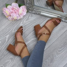 WOMENS LADIES LOW MID BLOCK HEEL STRAPPY BRIDESMAID WEDDING EVENING SANDALS SIZE