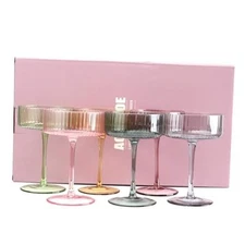 Champagne Coupe Glasses Set Of 6 Martini Glasses Ribbed Colored Glassware 