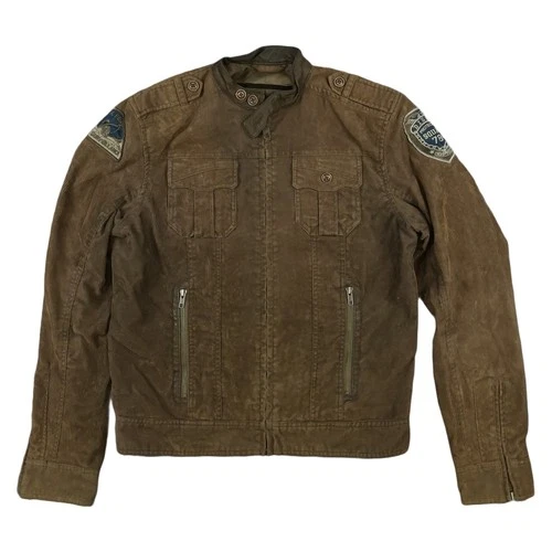 VTG Diesel Jacket Mens LARGE Brown Cafe Racer Corduroy Moto Full Zip SIze L - product listing photo