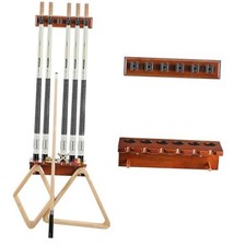 Pool Cue Rack Stick Holder - Wall Mount Billiards Pool Cue Rack Oak Solid Brown