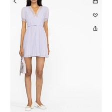 Self-Portrait Lilac Chiffon Pleated Mini Dress Lace Trim Belted RS23-075S-L US 2