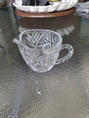 Vintage Crystal Cut Glass Creamer Pitcher Open Sugar Pinwheel Star Pattern