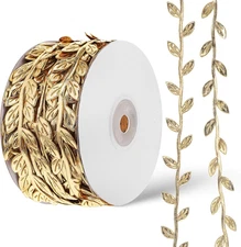 30 Yards Gold Vine Leaves Trim - Soft Fabric Ribbon for DIY Crafts Garland Makin