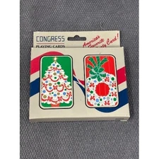 Vtg Congress Playing Cards Holiday Christmas Tree Wreath Double Deck Set