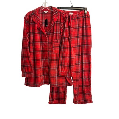 Avenue Womens Red Black Plaid Fleece Pajama Set 2 Piece Sleepwear Plus Size 2X