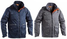 Parka Giaccone lavoro cappuccio maniche staccabili blu/grigio profili rifrangent