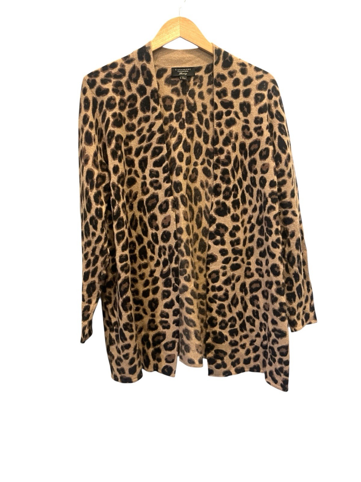 Charter Club Luxury Cashmere open front cardigan Sweater  size Large Leopard