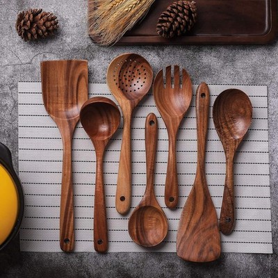 Wooden Kitchen Utensil Set - Natural Cooking Tools