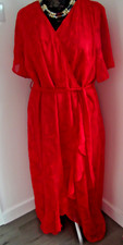 Ladies lovely red faux wrap dress fully lined hi lo short bell sleeves size 22