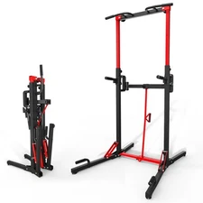 Foldable Power Tower Pull Up Bar Station, Multi-Function Adjustable Height Di...