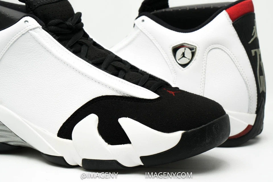 AIR JORDAN 14 XIV RETRÔ NOVO TAMANHO 9 BIQUEIRA PRETA BRANCA PRETA VERMELHA VARSITY 487471-102 - Imagem 2 de 4