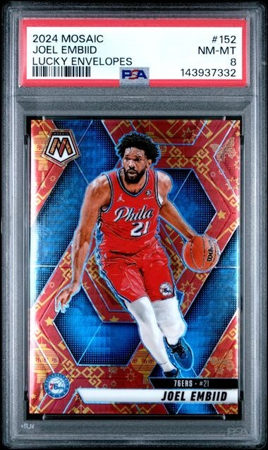 Joel Embiid 2024-25 Panini Mosaic Lucky Envelopes #152 76ers 2/8! PSA 8