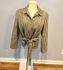 Anne Klein Women  s 20W Black/White Tweed Belted Lined Blazer Jacket