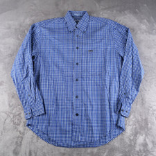Façonnable Men Blue Plaid Check Long Sleeve Cotton Shirt Size S Made In USA
