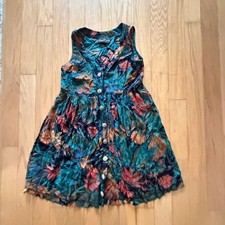 Carole Little Petites Floral Jungle Colors Button Up Dress Vintage