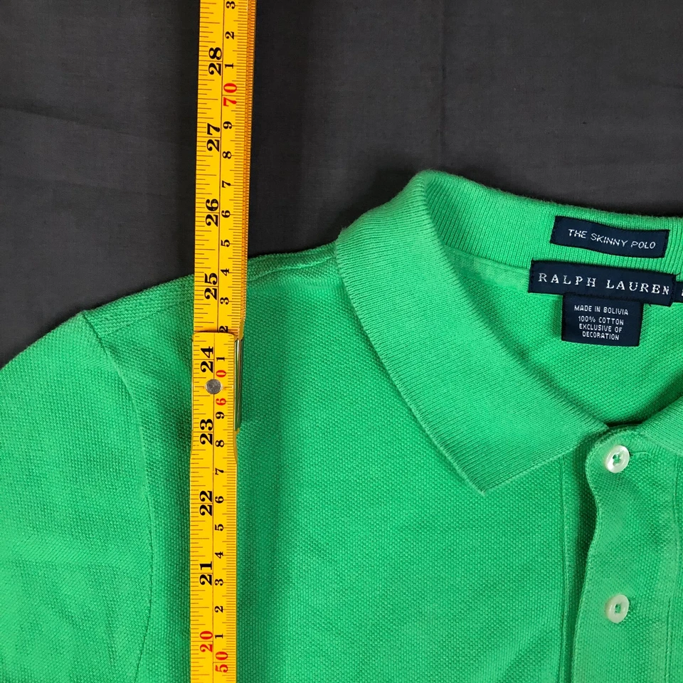Ralph Lauren Polo Shirt Girls L Green Skinny Polo Mesh Orange Pony Logo - Image 4 of 4