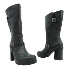 Vintage HARLEY DAVIDSON Womens 8.5 Leather Boots Soho Hi Buckle Chunky 81188 EVC