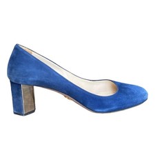 PRADA Navy Blue Suede Hexagon Heel Pumps, Size 38.5