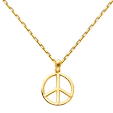 14k Yellow Gold Peace Sign Pendant with 0.9mm Cable Chain - 16''- 22''