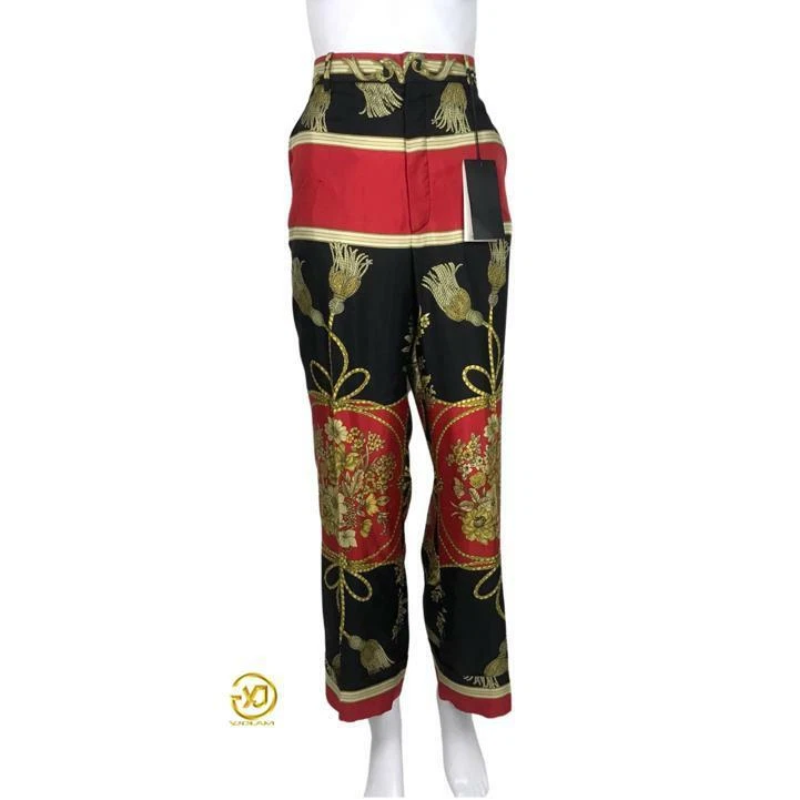 Pantalon femme Gucci décontracté imprimé pompons jambes larges couleur noir rouge taille 42