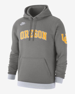 Oregon Ducks Nike Retro Logo Pullover Hoodie Sweatshirt Men's UO NCAA Gray New